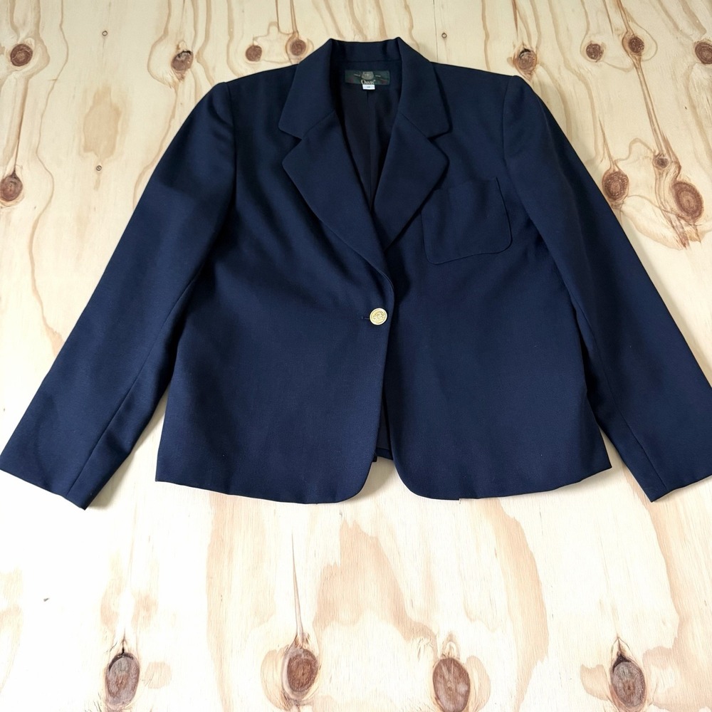 Orvis Womens Blazer 12 Blue Wool Blend Single Button Pockets Notched Lapel USA